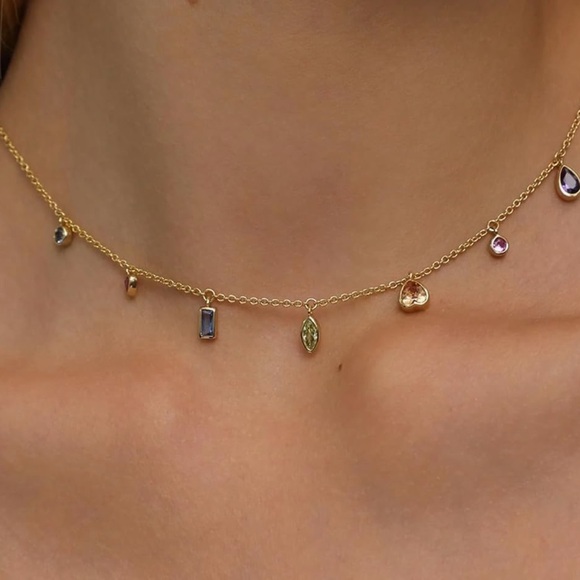 Jewelry - NEW 14K Gold Plated Cubic Zirconia Multi-Stone Charm Necklace